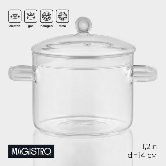 Кастрюля из жаропрочного стекла Magistro «Лия», 1,2 л, 20×14 см