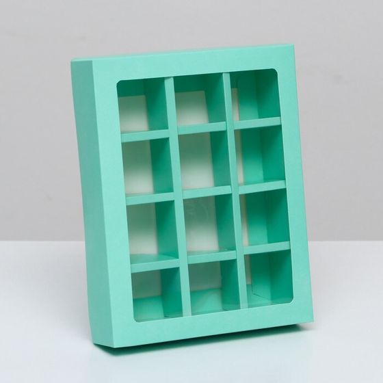 Коробка для 12 конфет, мята, 19 х 15 х 3,5 см. Кондитерская упаковка