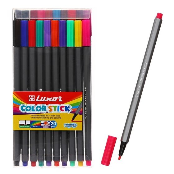 Фломастеры 20 цветов Luxor Color Stick&quot;, смываемые, ПВХ, с европодвесом