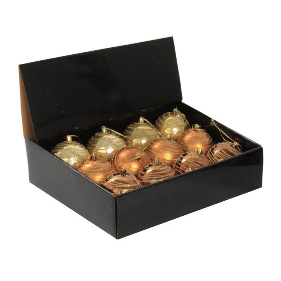 Набор из 12шт, Украшение новогоднее Шар &quot;Спираль золотистая&quot;, D8 см, L35 W28 H21 см