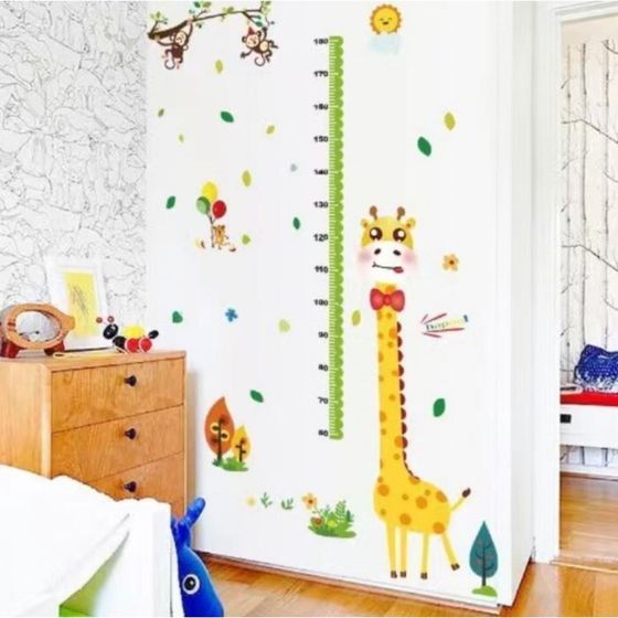 Наклейка пластик интерьерная цветная ростомер &quot;Жираф и мартышки&quot; 60х90 см