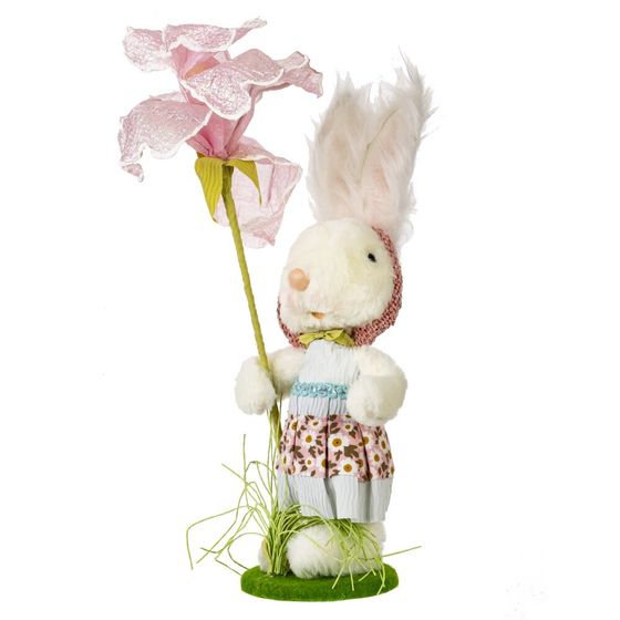 Фигурка декоративная "Зайка с цветком", L12 W10,5 H39 см