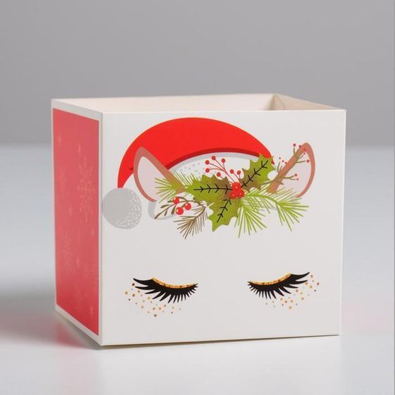 !09 Коробка для цветов с топперами (набор 5 штук) «Новогодний единорог», 10 х 10 х 12 см.