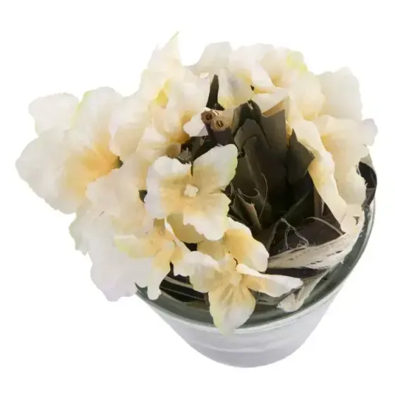 !09 Букет из искусственных цветов и сухоцветов в стекл.чаше / 12.5x12.5x18 см.