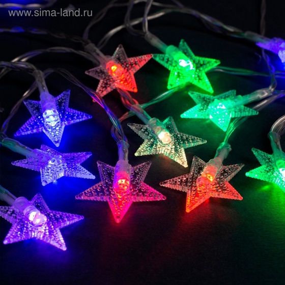 Гирлянда «Нить» 3 м с насадками «Звёзды», IP20, прозрачная нить, 20 LED, батарейки AAх3 (нет в комплекте), свечение мульти