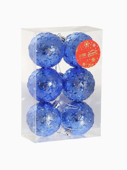!09 Набор елочных шаров (набор 6 штук) &quot;Кружевной узор&quot;, d=6 см, цвет синий