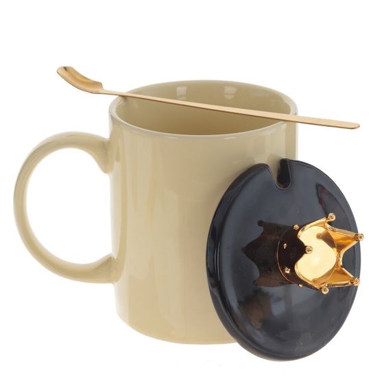 Кружка с крышкой и ложкой, 400 мл, L12,5 W9 H13,5 см,дизайн микс