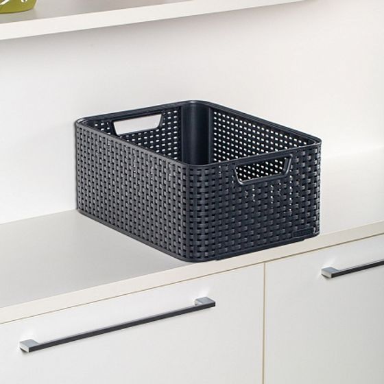 Корзина RATTAN STYLE BOX M  крышка тёмно-серая