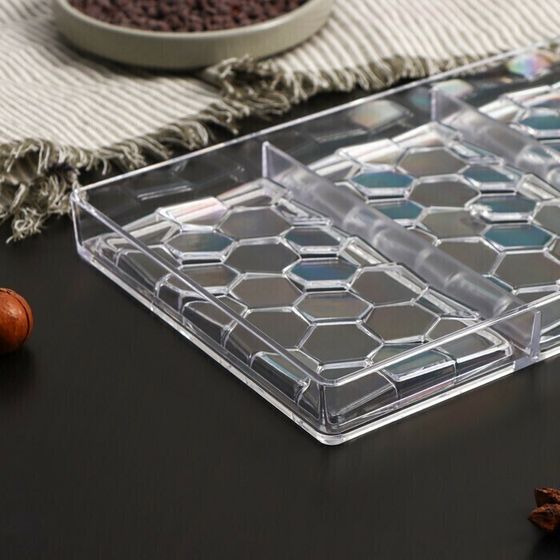 !09 Форма для шоколада и конфет KONFINETTA «Соты», 3 ячейки, 27,5×17,5×2,5 см, ячейка 15,3×7,5х0,8 см