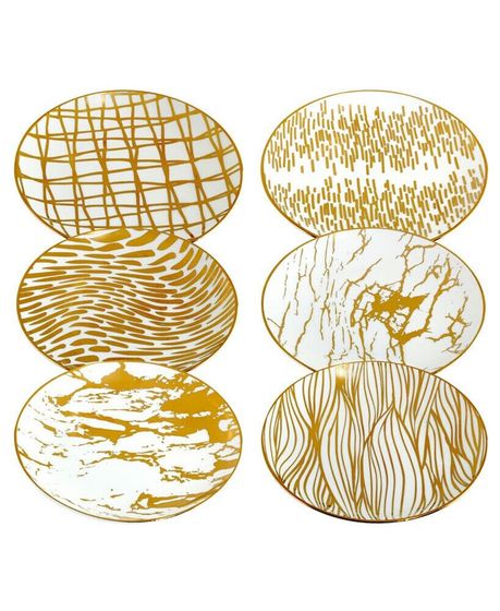 Matrix Gold-Silver Tone Canape Plates Set of 6