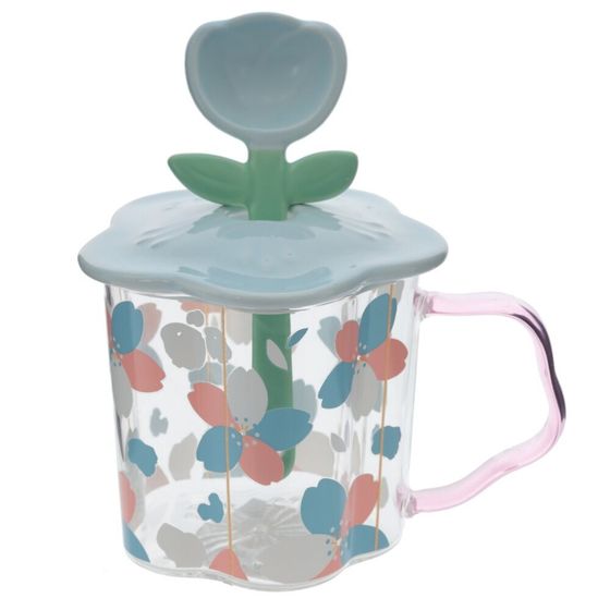 Кружка с крышкой и ложкой, 450 мл, L14 W11 H10,5 см, дизайн микс