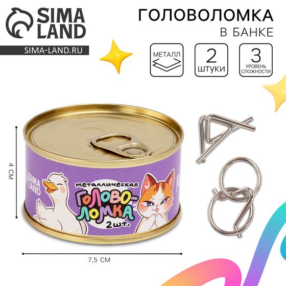 Набор металлических головоломок «Котик и гусь», 2 шт., в банке