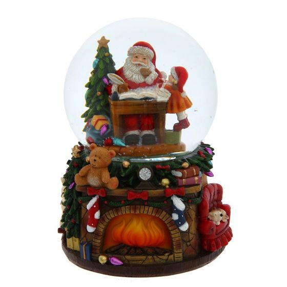 Фигурка декор в стекл шаре &quot;Дед Мороз&quot; (муз, вьюга, ААх3, н/п), D 10 см, L10,5 W10,5 H15 см