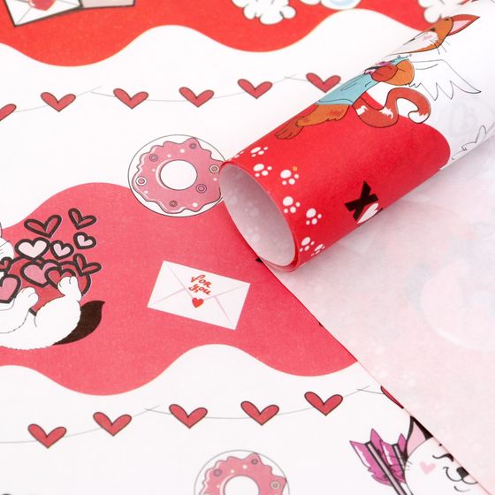 !Бумага упаковочная 2 листа крафтовая, &quot;Любовь&quot;, 50 х 70 см.