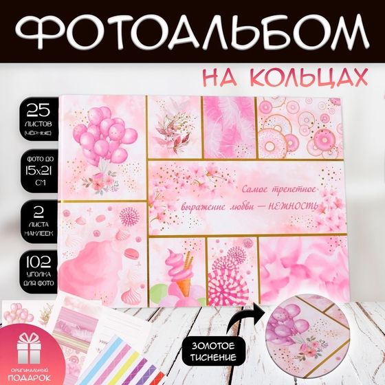 Фотоальбом на кольцах 25 листов Keep memories «Сладости. Нежность», с наклейками, тиснение золото, 19×27×3 см