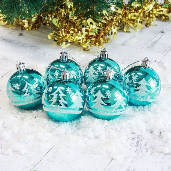 !09 Набор елочных игрушек 6 штук «Ёлочки в лесу», шары новогодние, d=6 см.