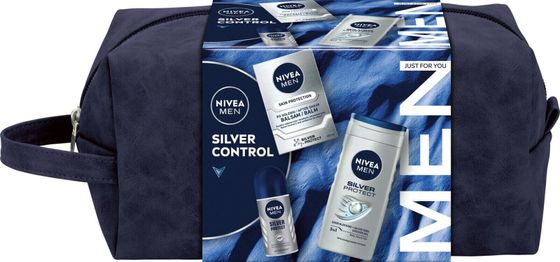 Alkotest NIVEA_SET Silver Control balsam po goleniu 100ml + antyperspirant roll-on 50ml + żel pod prysznic 250ml + kosmetyczka