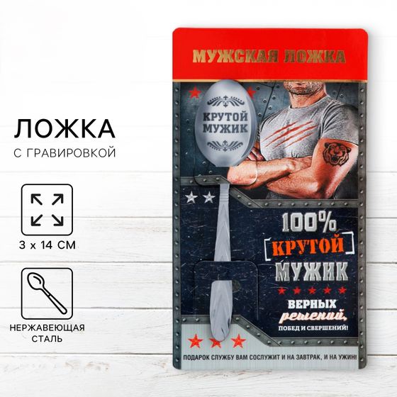 !09 НАБОР ИЗ 3-Х ШТУК - Ложка сувенирная на открытке «С новым годом и рождеством», 10 х 18 см. (2 штуки) +Ложка чайная с гравировкой «100% крутой мужик», h=14 см. (1 штука)