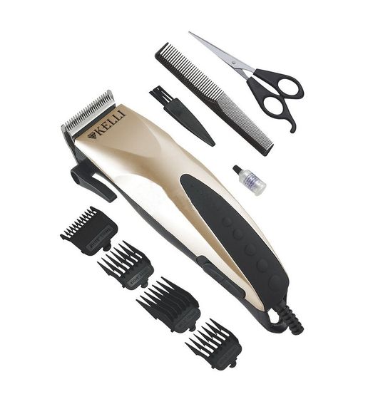 Машинка для стрижки Kelli KL-7003 сеть (насадок 4шт) серебристый/черный