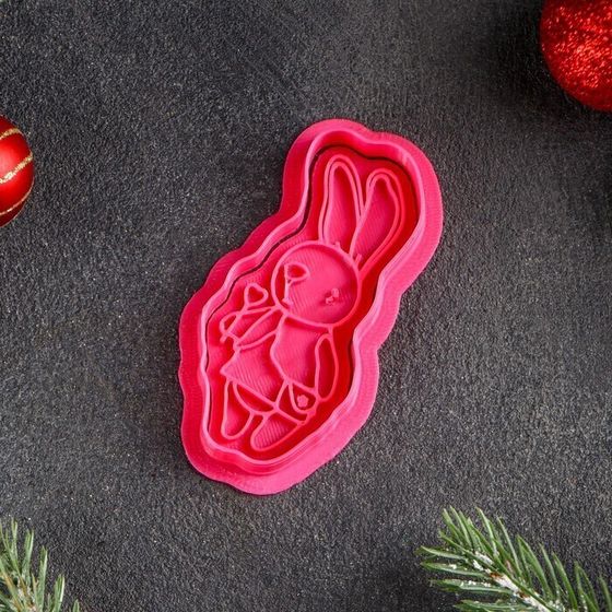 !09 Набор из 2-х форм - Форма для печенья «Зайка с леденцом» 9x4 см., штамп, вырубка, цвет розовый