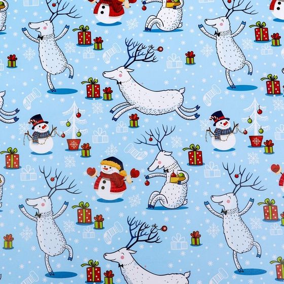 !09 Бумага упаковочная 2 листа новогодняя глянцевая «Морозный день!», 70×100 см