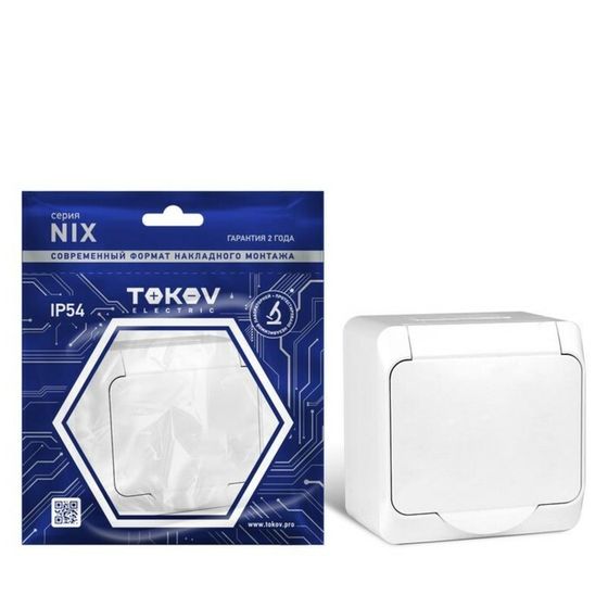 Розетка TOKOV ELECTRIC, Nix, с кр., 1-м, 16А, IP54, 250В, с з/к, белый, TKE-NX-R1Z-C01-IP54