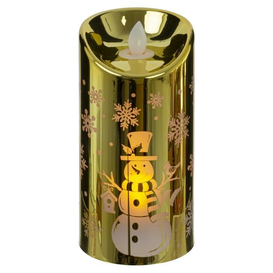 Изделие декор Свеча &quot;Золотой снеговик&quot; (подсвет, AAAх3 н/п) L7,5 W7,5 H14,5 см