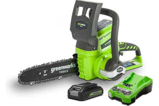Пила цепная аккум. GreenWorks G-24 G24CS25K2 дл.шины:10&quot;(25см) 24В АКБ 2Ач и ЗУ (2000007VA)