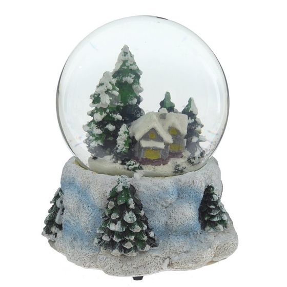 Фигурка декор в стекл шаре "Домик" (муз с ключ) D10 см, L12 W12 H14,5 см, 1 штука, дизайн микс