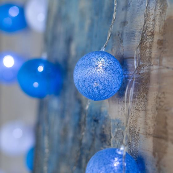 !09 Гирлянда «Нить» 5 м с насадками «Клубки морские», IP20, прозрачная нить, 20 LED, свечение белое, 220 В