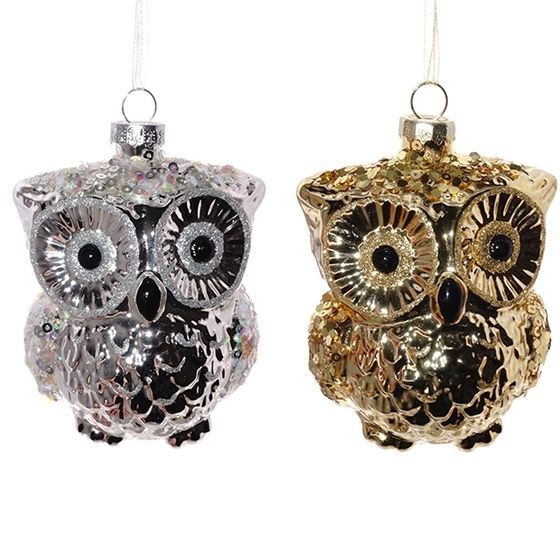 Украшение новогоднее "Сова", L8 W7 H10 см, 2в.