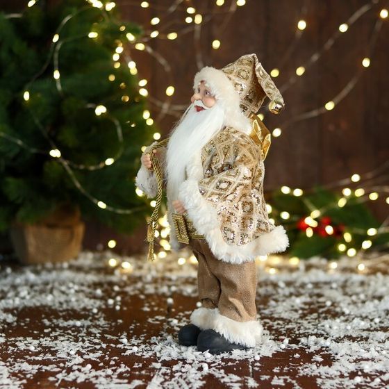 Дед Мороз &quot;В золотой шубе, с ремешком, и подарками&quot; 16х30 см