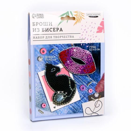 !09 Вышивка бисером «Кошка и губы», брошь