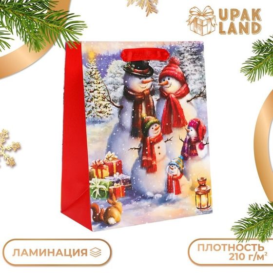Пакет подарочный, ламинированный, &quot;Снеговики&quot;,18 х 23 х 10 см.