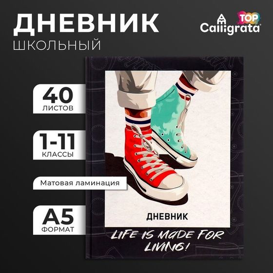 Дневник универсальный для 1-11 классов, &quot;Кеды зелено-красные&quot;, твердая обложка 7БЦ, матовая ламинация, выборочный лак, 40 листов