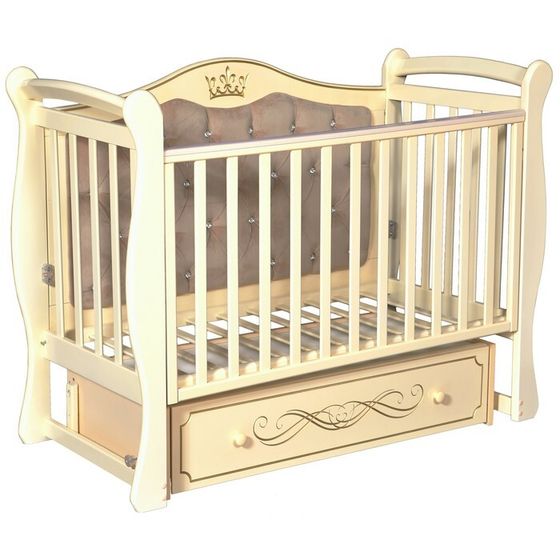 Детская кровать Olivia-1, мягкая спинка, ящик, универсальный маятник, цвет слоновая кость