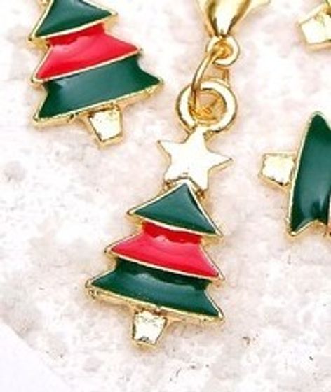 !09 Шарм новогодний (2 штуки) «Ёлочка», цвет зелёно-красный в золоте