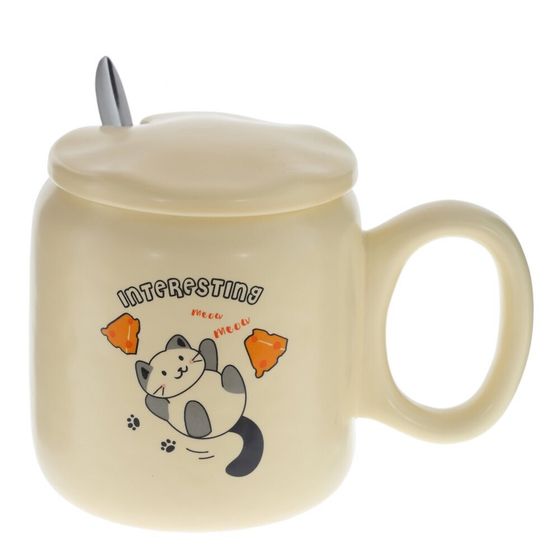 Кружка с крышкой и ложкой, 450 мл, L14 W9 H12 см, 2в.