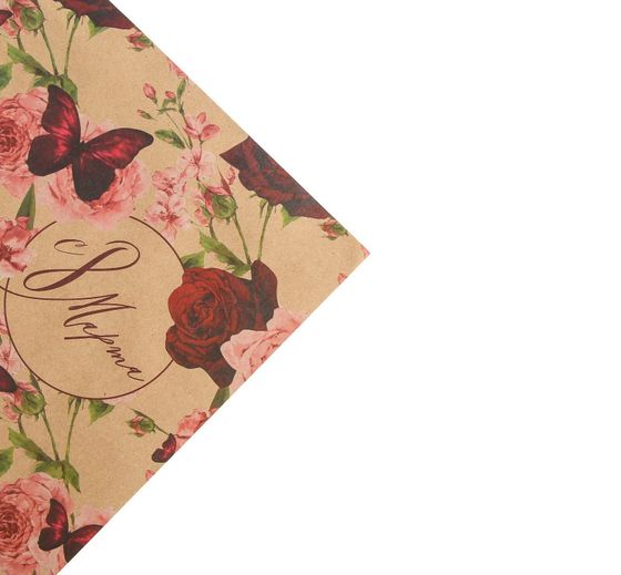 !Бумага упаковочная 5 штук крафтовая «Розы на 8 марта», 50 х 70 см.