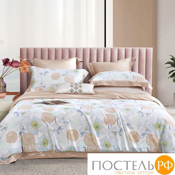 BB 055TNC FAMILY 82G Постельное бельё Комплект SOAVITA тенсел (коробка) (Белый, Терракотовый)