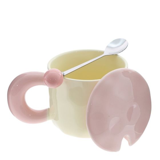 Кружка с крышкой и ложкой, L9,4 W9,4 H8,5 см, 1 штука, дизайн микс