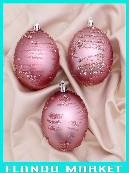 !09 Набор елочных шаров пластик (набор 3 штук) «Джейн пайетки », d=8 см, цвет розовый