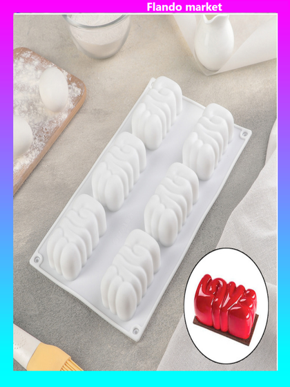 !09 Форма для муссовых десертов и выпечки «Любовь», 29,5×17×3,5 см, 6 ячеек, 8×5 см, цвет белый