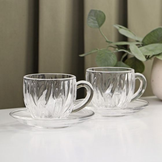 Набор чайный из стекла «Блаженство», 4 предмета: 2 чашки 150 мл, 2 блюдца d=12 см