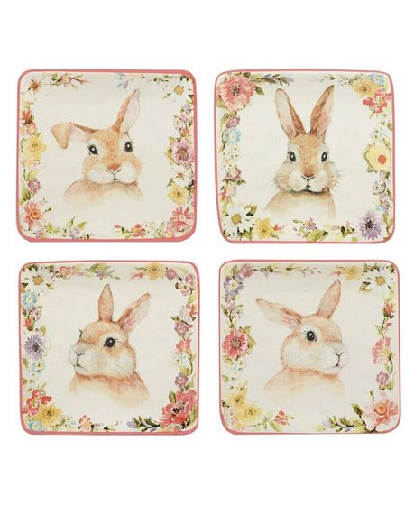 Easter Garden 6&quot; Assorted Square Canape Plates, Set of 4