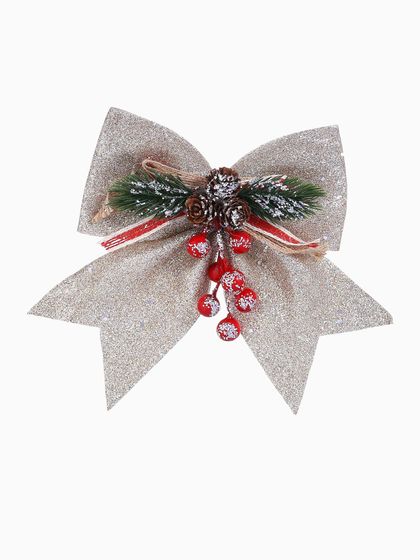 !09 Украшение ёлочное "Бант - шишки, ягодки" 21х18 см, цвет бежевый