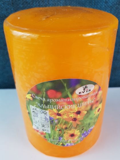!Свеча ароматизированная &quot;Альпийские цветы&quot; 7x7x10 см. цвет оранжевый