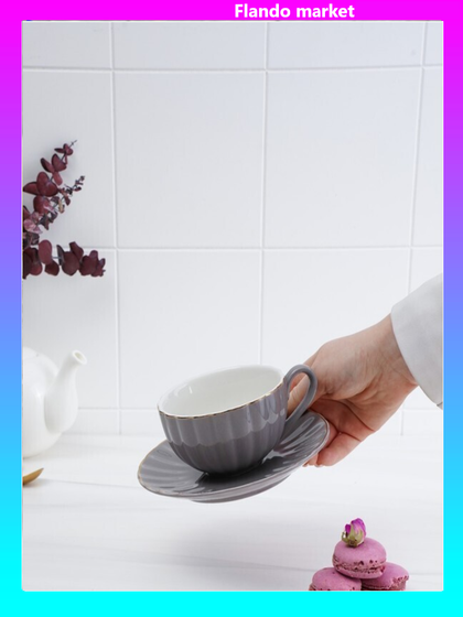 !09 Чайная пара фарфоровая «Вивьен»: чашка 200 мл, блюдце d=15 см, цвет серый