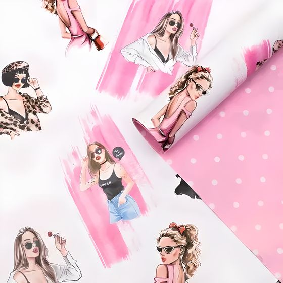 !Бумага упаковочная 2 листа глянцевая "Леди", двусторонняя, 70 х 100 см