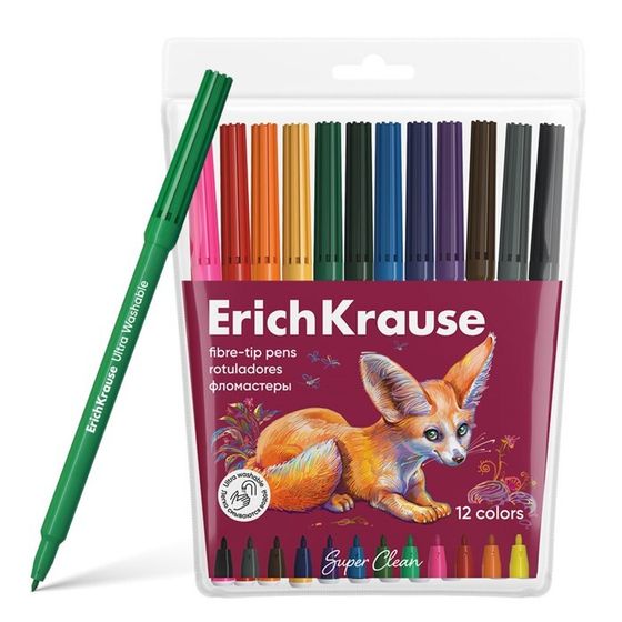 Фломастеры 12 цветов, ErichKrause, &quot;Safari Ultra Washable&quot; микс